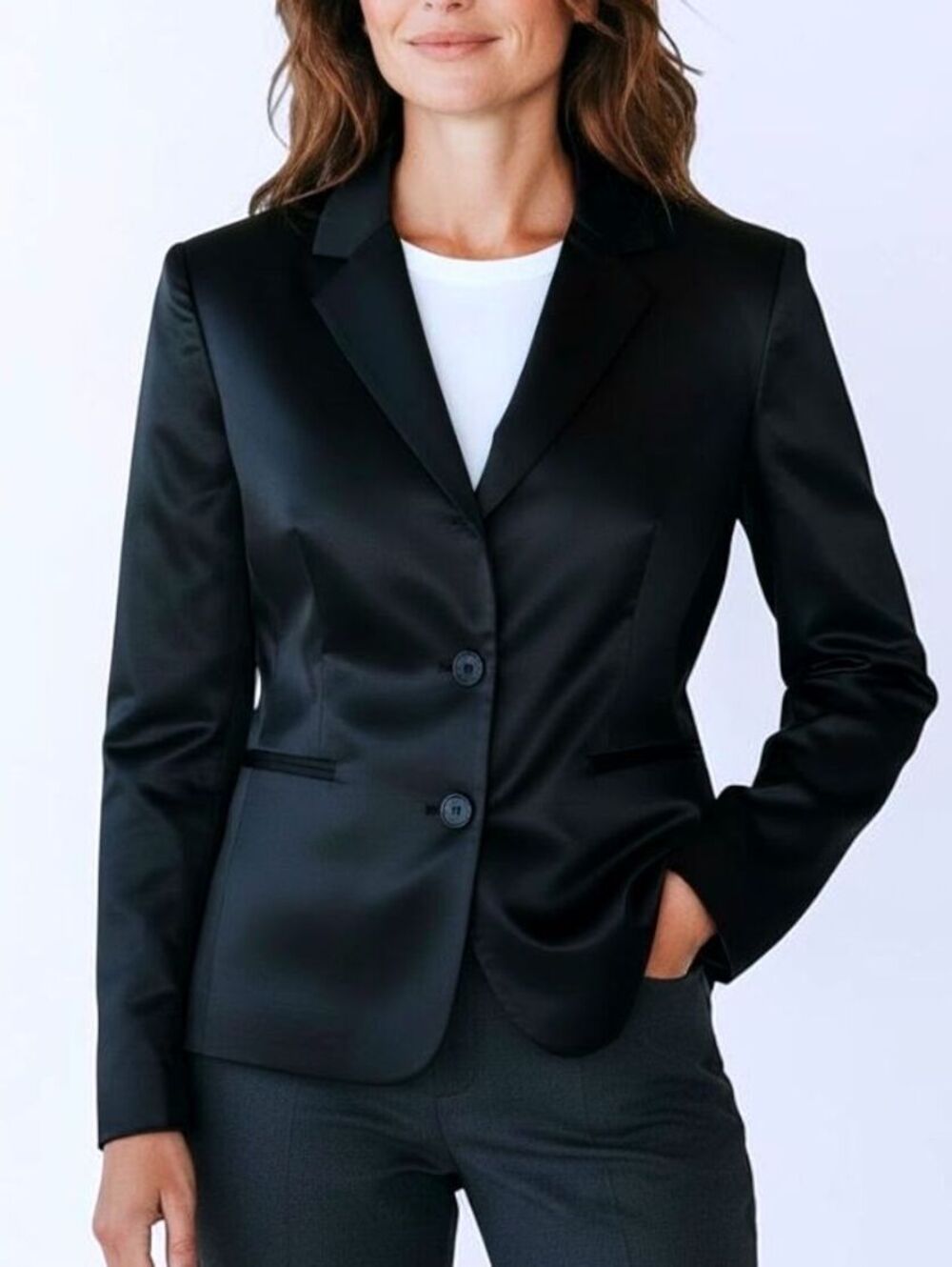 LAUREN RALPH LAUREN Womens (6) Black 100% Silk 3-Button Career/Dinner Blazer